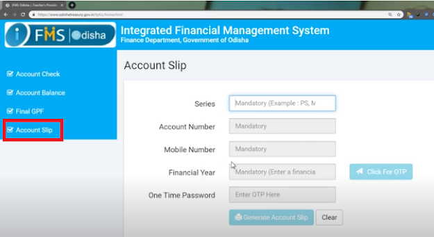 IFMS Odisha Account Slip Download Online